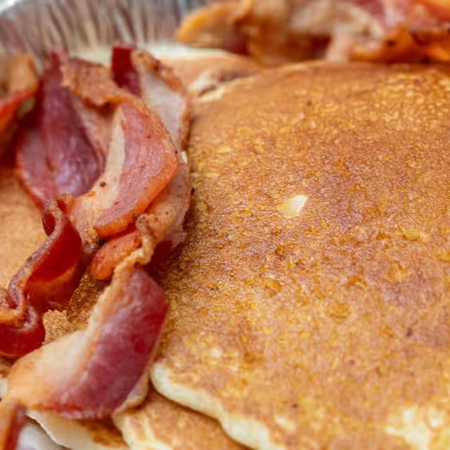 Buttermilk Pancakes with Ham, Bacon or Sausage.